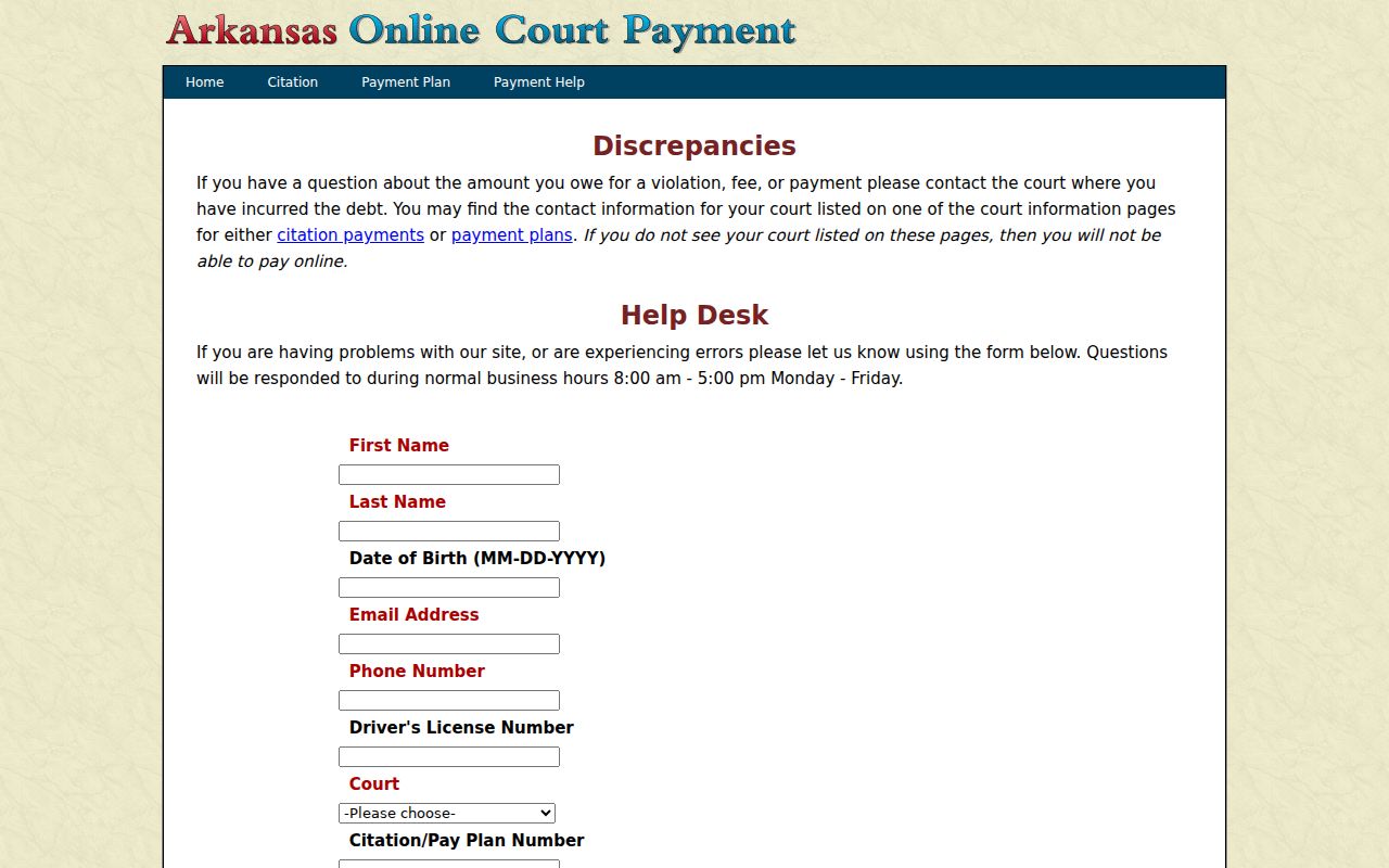 Caddo Valley court records payment help contact