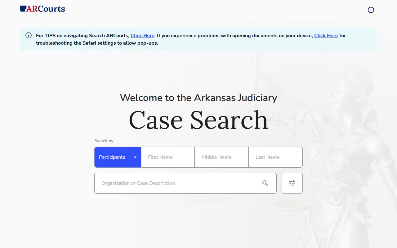 Clark County docket search fields in Search ARCourts