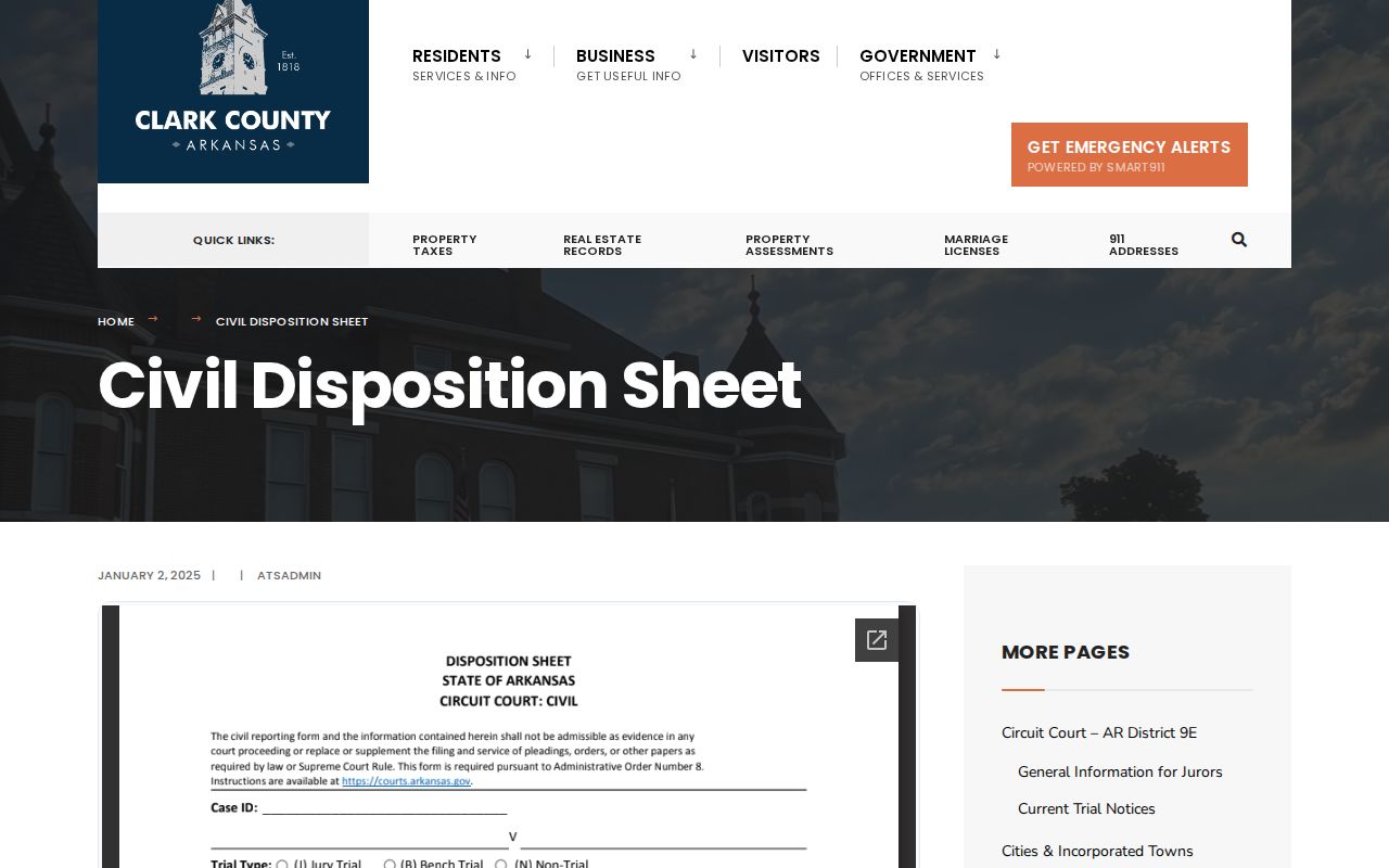 Clark County civil court docket disposition sheet page