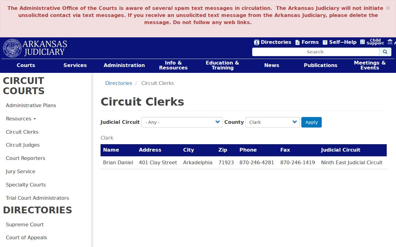 Clark County criminal court docket Circuit Clerk directory