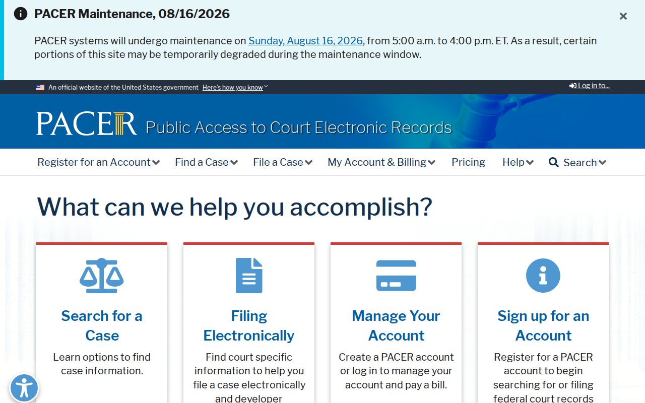 PACER access for federal Clark County court records