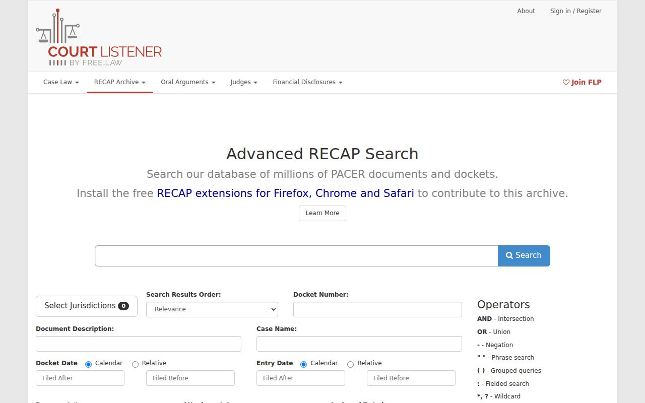RECAP archive option for Clark County federal court records